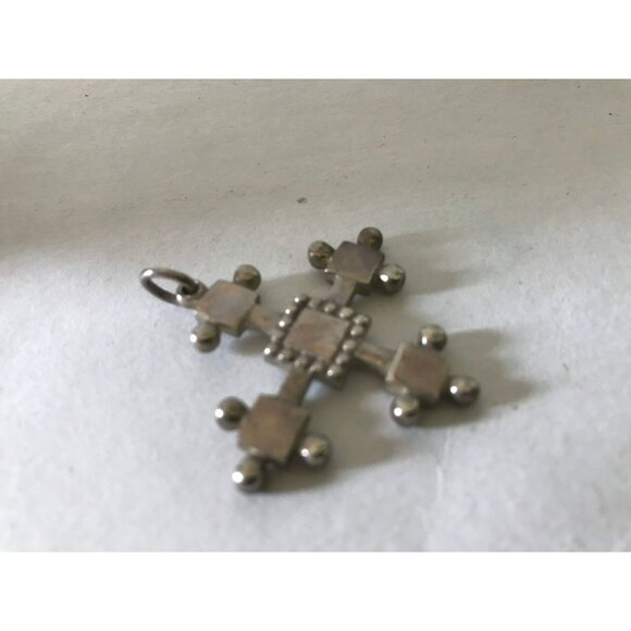 Vtg Silver Tone Crucifix Mediterranean Cross Pendant Handmade In Greece - Picture 5 of 6